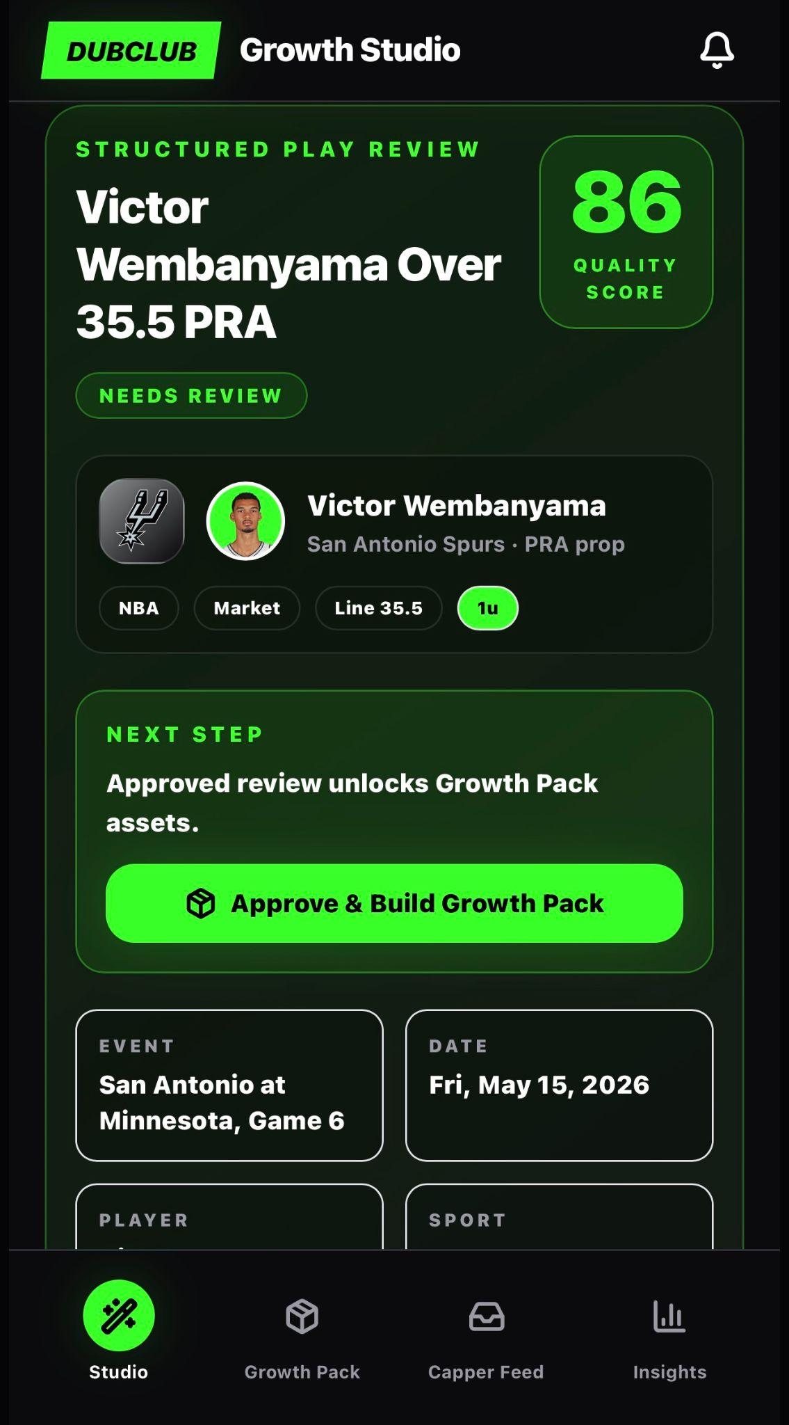 Capper Growth Studio: Wembanyama play review